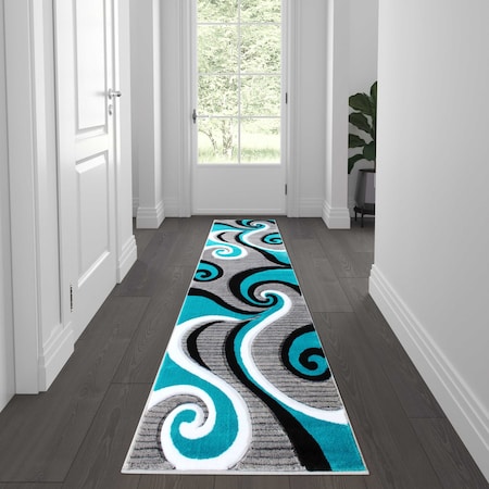 Flash Furniture Turquoise 2' x 7' Modern Plush Abstract Area Rug KP-RG952-27-TQ-GG